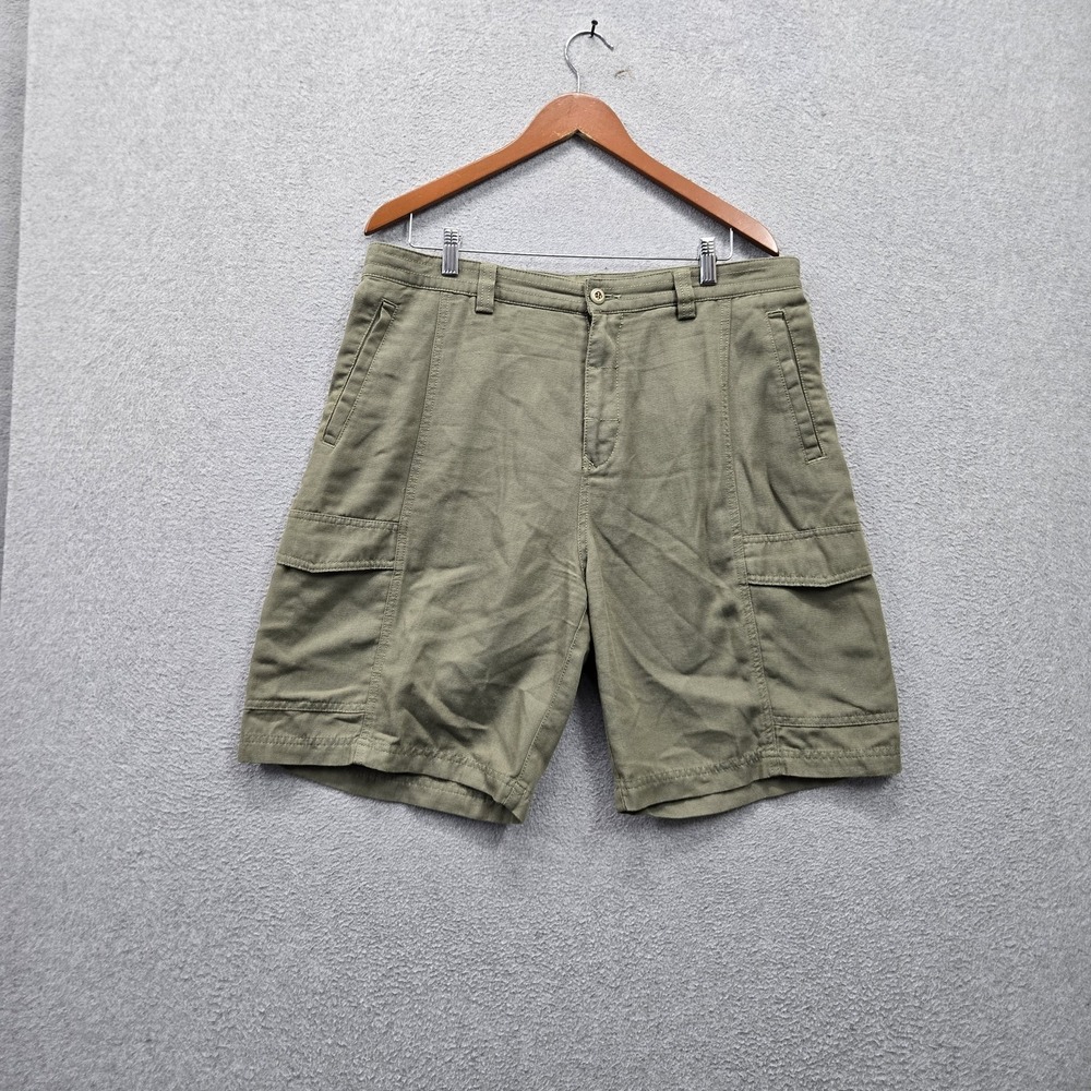 Tommy Bahama Men Shorts 35 Olive Green Cargo Twill Relaxed 8" Inseam Logo